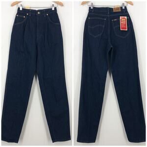VTG 80s Lee Relaxed Tapered Ankle Jean Pleated Deadstock Women Size 10 Dark Blue
